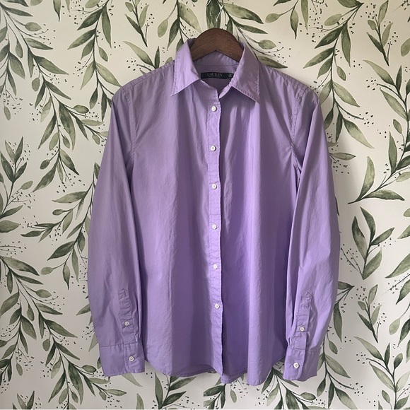 Lauren Ralph Lauren Cotton Long Sleeve Button Down. Purple. Medium. - Picture 1 of 8